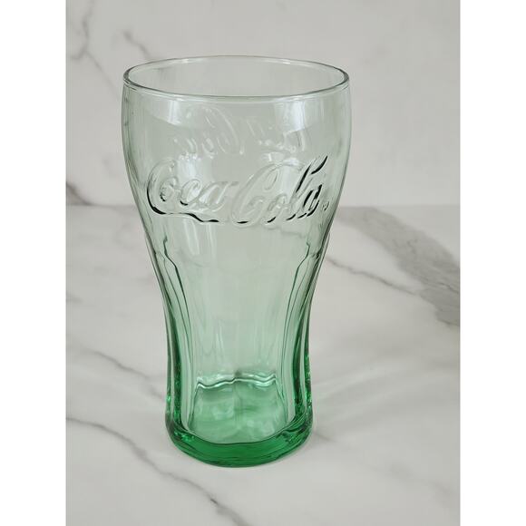Coca Cola Libbey Drinking Glasses 16oz Embossed 6" Retro Green Blue Brown x3 - Picture 2 of 13